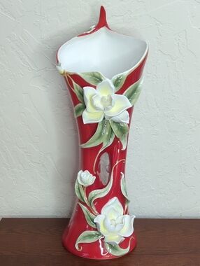 Franz Collection Vintage Full Bloom Magnolia Limited Edition Red Vase